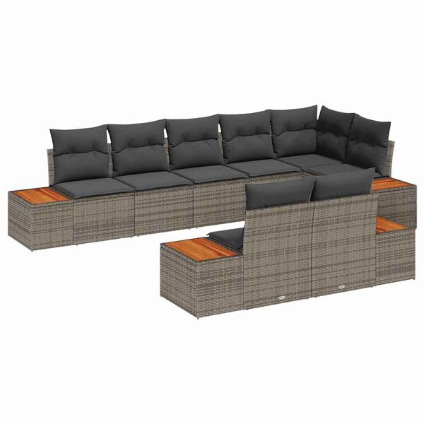 vidaXL Conjunto de Sof&aacute; de Jardim 8 pcs Cinzeto Rattan Sint&eacute;tico