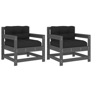 vidaXL Cadeiras de jardim c/ almofad&otilde;es 2 pcs pinho maci&ccedil;o cinzento