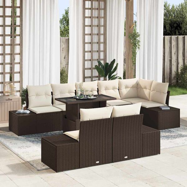 vidaXL Conjunto de Sof&aacute; de Jardim 9 pcs Castanho Rattan Sint&eacute;tico