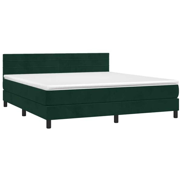 vidaXL Cama com molas/colch&atilde;o 160x200 cm veludo verde-escuro