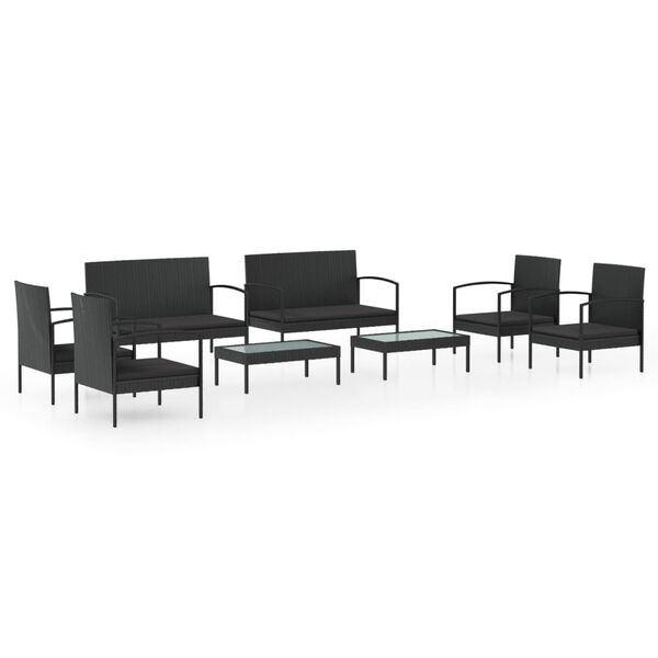 vidaXL 8 pcs conjunto lounge de jardim c/ almofad&otilde;es vime PE preto