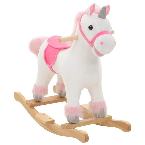 vidaXL Animal de baloi&ccedil;ar unic&oacute;rnio pel&uacute;cia 65x32x58 cm branco e rosa