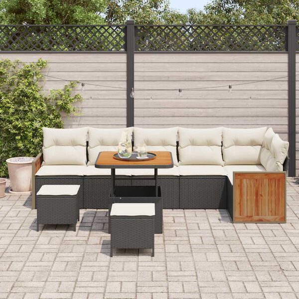 vidaXL Conjunto de Sof&aacute; de Jardim 11 pcs Preto e Creme vime PE