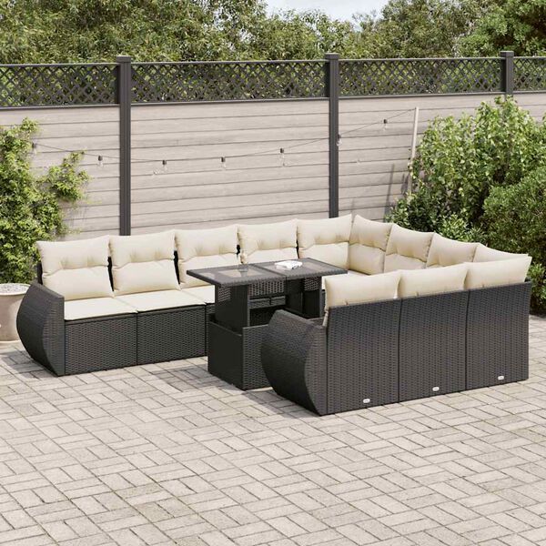 vidaXL 11 pcs conjunto sof&aacute;s de jardim c/ almofad&otilde;es vime PE preto