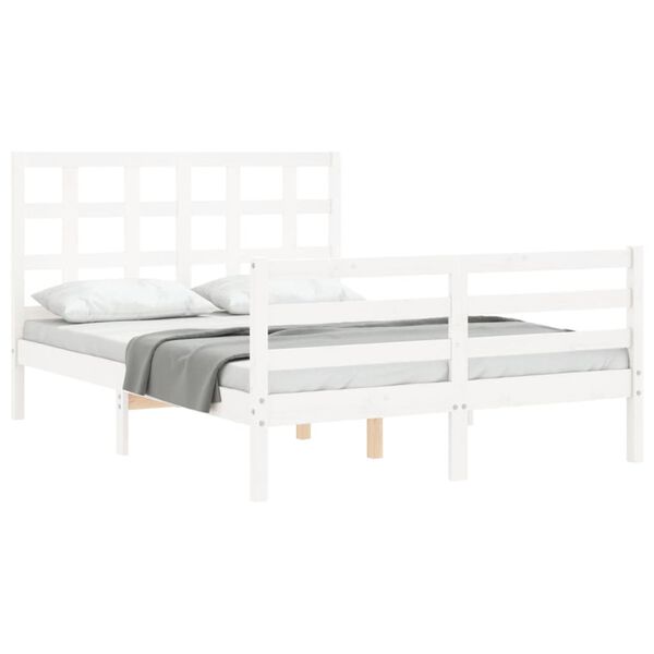 vidaXL Estrutura de cama com cabeceira 120x200cm madeira maci&ccedil;a branco