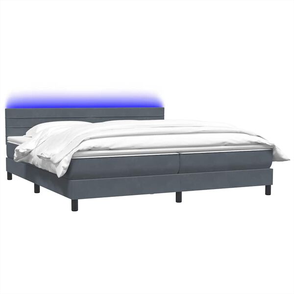vidaXL Cama box spring c/ colch&atilde;o e LED 180x220 cm veludo cinzento-escuro