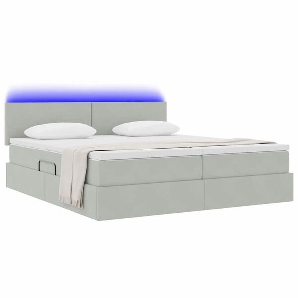 vidaXL Cama com luzes de tira LED Cinzento-claro 180 x 200 cm Veludo
