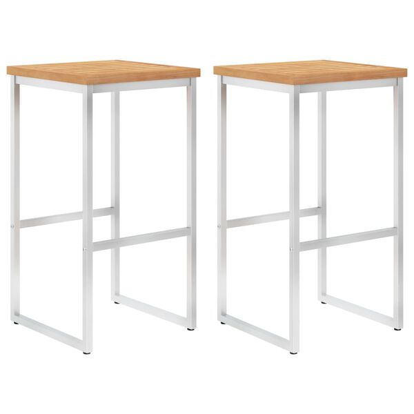 vidaXL Cadeiras de bar 2 pcs madeira teca maci&ccedil;a e a&ccedil;o inoxid&aacute;vel