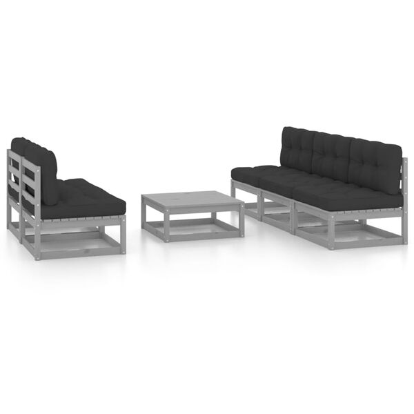 vidaXL 6 pcs conjunto lounge de jardim c/ almofad&otilde;es pinho maci&ccedil;o
