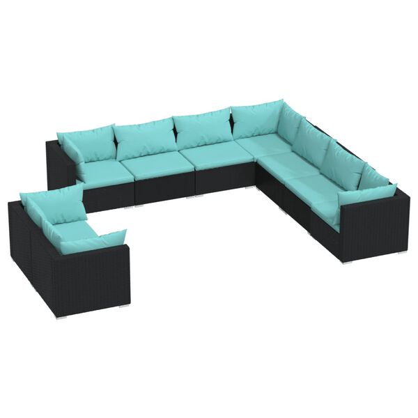 vidaXL 9 pcs conjunto lounge de jardim c/ almofad&otilde;es vime PE preto