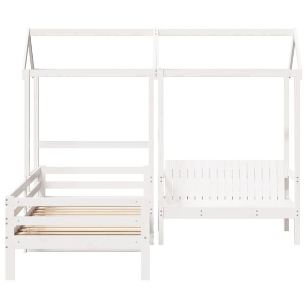 vidaXL Conj. sof&aacute;-cama e banco c/ telhado 90x190cm pinho maci&ccedil;o branco