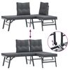 vidaXL 3 pcs bancos de jardim com almofadões aço revestido a pó preto