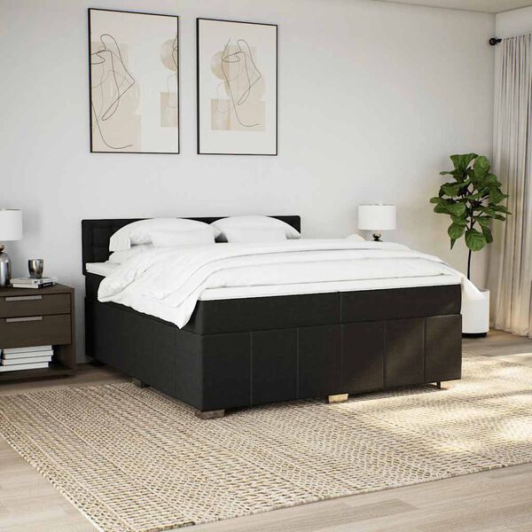 vidaXL Cama com molas/colch&atilde;o 200x200 cm tecido preto