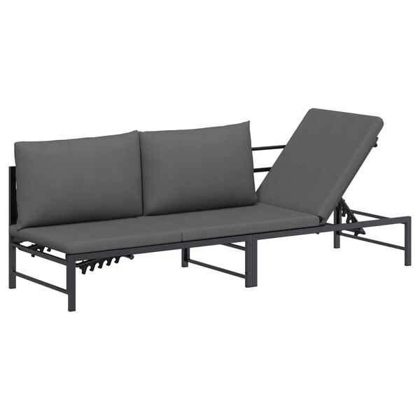 vidaXL Espregui&ccedil;adeira de Sol para 3 Pessoas Preto 200 x 62 x 59 cm