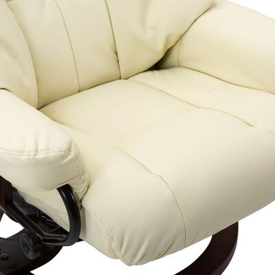 vidaXL Poltrona reclinável massagens couro artif./madeira curva creme