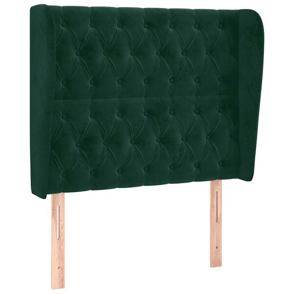 vidaXL Cabeceira cama c/ abas veludo 103x23x118/128 cm verde-escuro