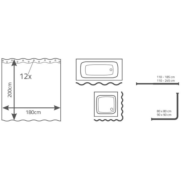 RIDDER Cortina de duche Swallow 180x200 cm