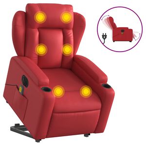 vidaXL Poltrona reclin&aacute;vel elevat&oacute;ria el&eacute;trica couro artif. vermelho