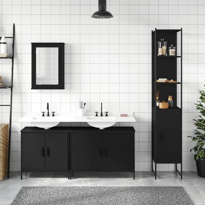 vidaXL 4 pcs conjunto móveis casa de banho derivados de madeira preto