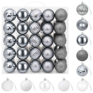 vidaXL Conjunto de Bolas de Natal 75 unid. Branco e Cinza 6 cm