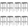 vidaXL 9 pcs conjunto de bar p/ jardim c/ almofad&otilde;es vime PE cinzento
