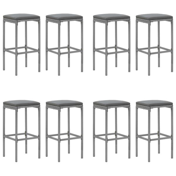 vidaXL 9 pcs conjunto de bar p/ jardim c/ almofad&otilde;es vime PE cinzento