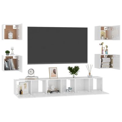 vidaXL 7 pcs conjunto de móveis de TV contraplacado branco brilhante