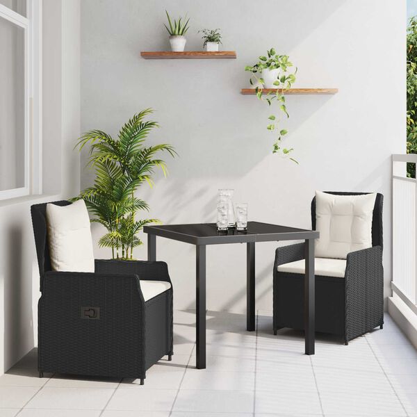 vidaXL Conjunto de Jantar para Jardim 3 pcs Preto vime PE