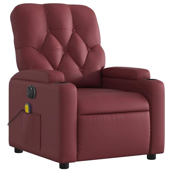 vidaXL Poltrona massagens reclin. elétrica couro artif. vermelho-tinto