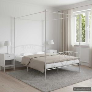 vidaXL Estrutura de cama com dossel metal branco 140x200 cm