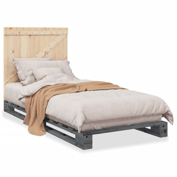 vidaXL Estrutura de cama com cabeceira 90x200 cm pinho maci&ccedil;o cinzento