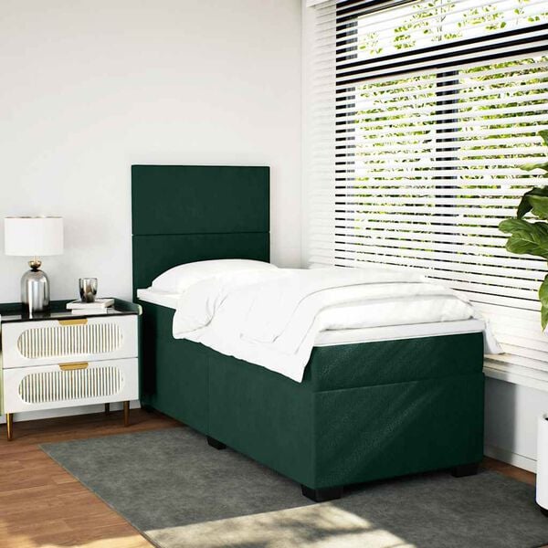 vidaXL Cama com molas/colch&atilde;o 100x200 cm veludo verde-escuro