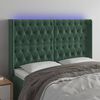 vidaXL Cabeceira de cama c/ LED veludo 147x16x118/128 cm verde-escuro