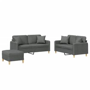 vidaXL 3 pcs conjunto de sof&aacute;s com almofadas tecido cinzento-escuro
