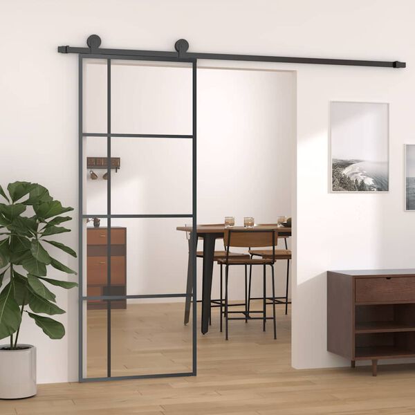 vidaXL Porta deslizante em vidro ESG e alumínio 76x205 cm preto