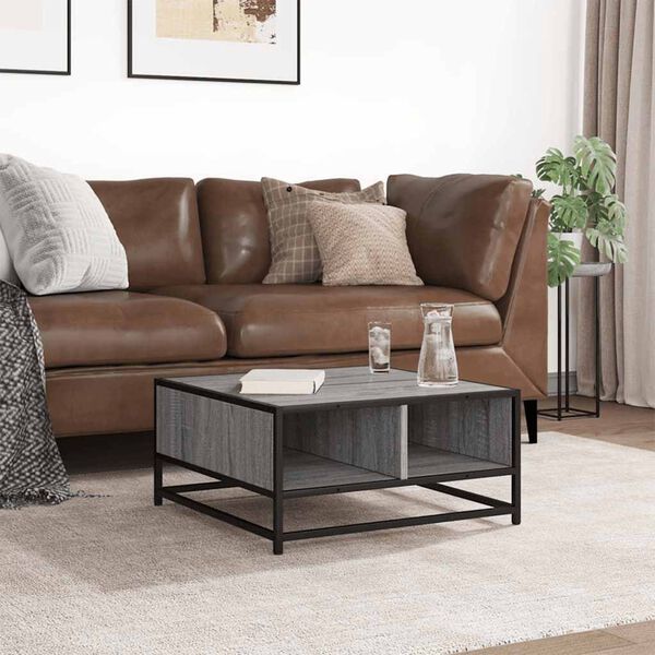 vidaXL Mesa de centro derivados de madeira e metal cinzento sonoma