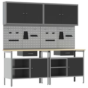 vidaXL Conjunto de bancada de trabalho 8 unid. Preto e Cinza