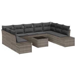 vidaXL Conjunto de Sof&aacute; de Jardim 9 pcs Cinzeto Polirattan