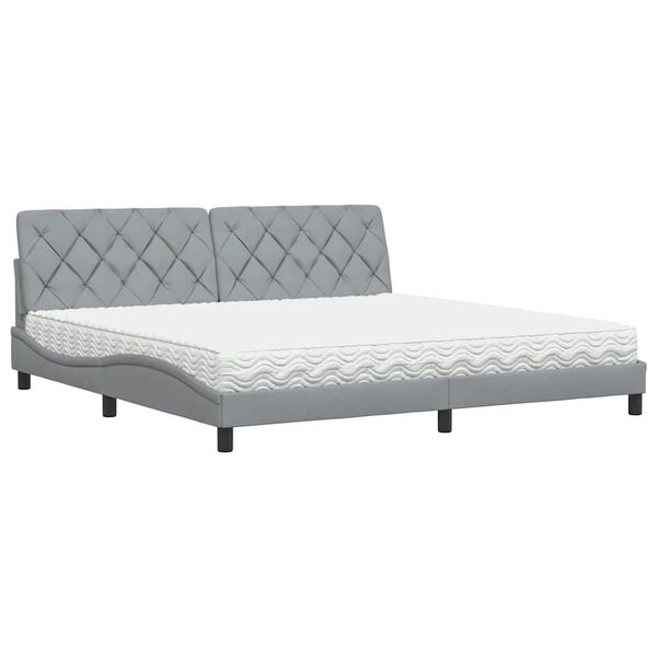 vidaXL Cama com colch&atilde;o 200x200 cm tecido cinzento-claro