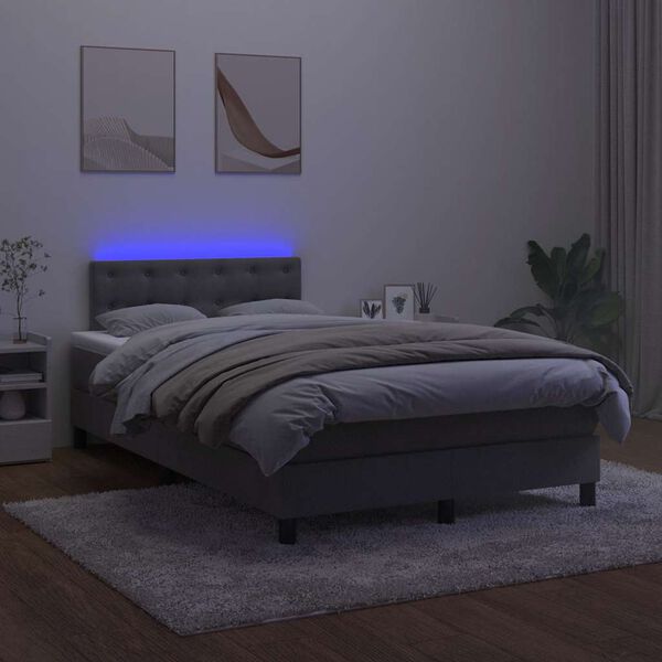 vidaXL Cama box spring colch&atilde;o LED 120x190cm couro artif. cinza-escuro