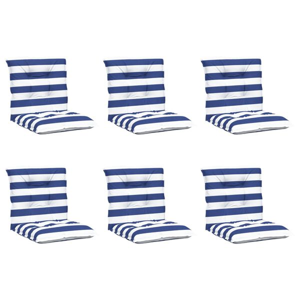 vidaXL Almofad&otilde;es cadeira encosto baixo 6pcs tecido riscas azul/branco