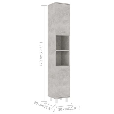 vidaXL Armário de casa de banho 30x30x179 cm contrap. cinzento cimento