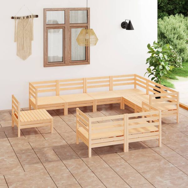 vidaXL 9 pcs conjunto lounge de jardim pinho maci&ccedil;o
