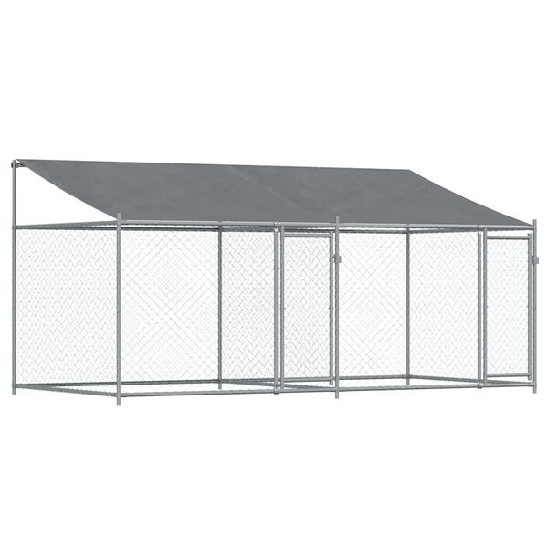 vidaXL Jaula para cão com telhado/portas 4x2x2 m aço galvanizado cinza
