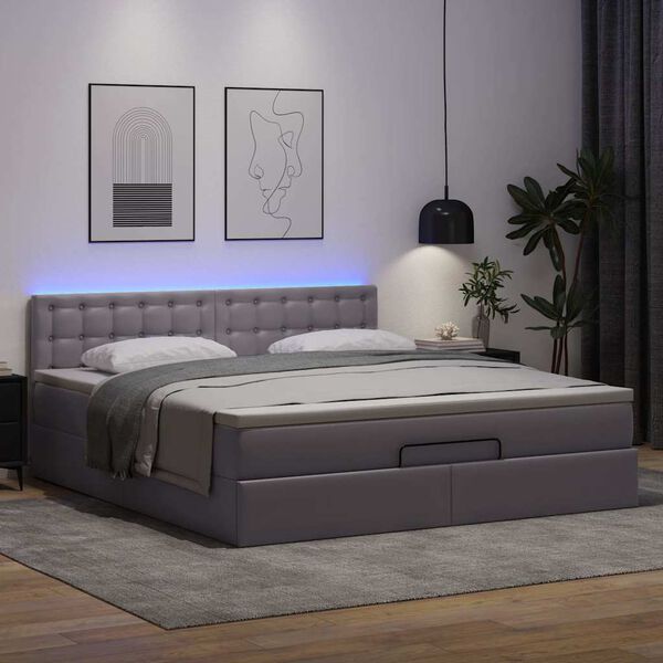 vidaXL Cama otomana com colch&otilde;es & LEDs 160x200 cm couro artificial