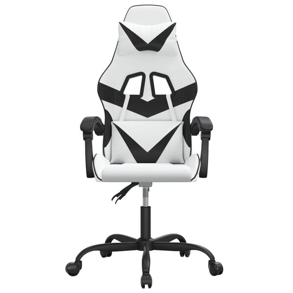 vidaXL Cadeira gaming girat&oacute;ria couro artificial branco e preto