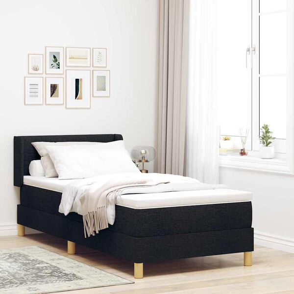 vidaXL Cama Box com colch&atilde;o com cabeceira Preto 200 x 90 cm Poli&eacute;ster