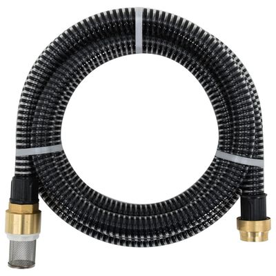 vidaXL Mangueira de sucção com conectores de latão 1,1" 7 m PVC preto