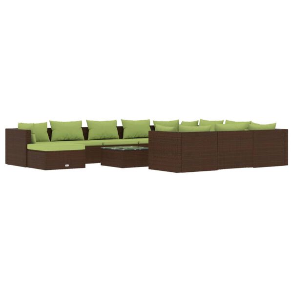 vidaXL 12 pcs conjunto lounge de jardim c/ almofad&otilde;es vime PE castanho