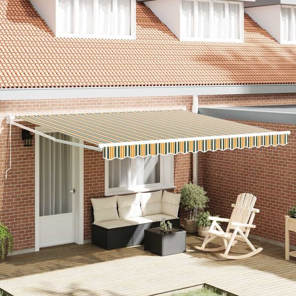vidaXL Toldo Retrátil Verde e amarelo 400 × 300 cm Poliéster
